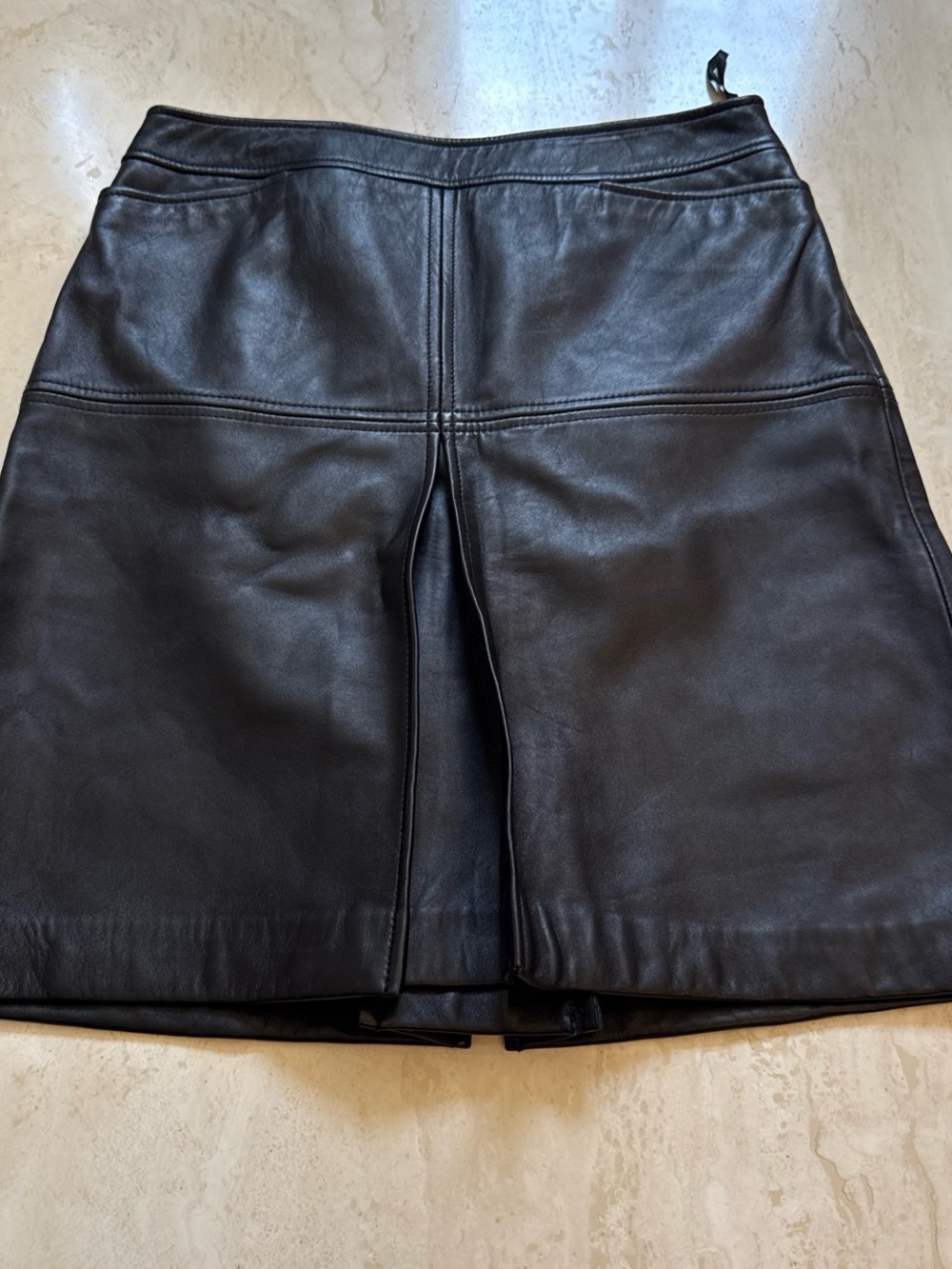 LOFT Black Real Leather A-Line Skirt with Center Front Slit BRAND NEW WITH TAGS